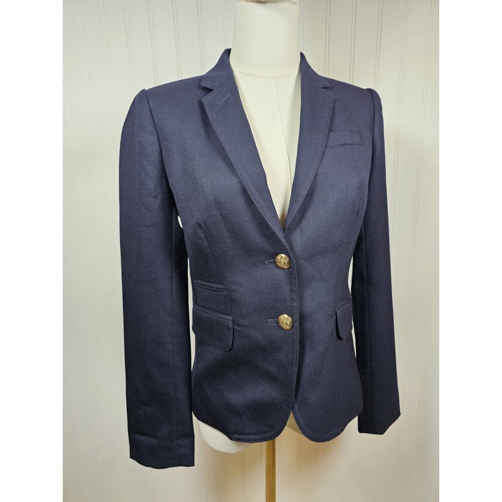 J.Crew‎ Women's Navy Blue Schoolboy Wool Blazer Jacket Size 0 Academia Preppy